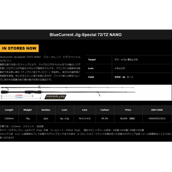 Yamaga Blanks Blue Current Jig-Special 72/TZ Nano